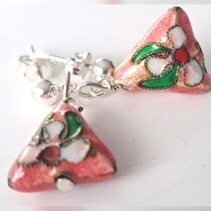 925 sterling silver and cloisone pink and green earrings